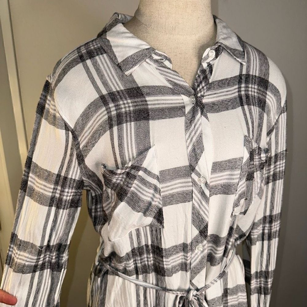 Rails M Nadine White Charcoal Plaid Button Front … - image 3